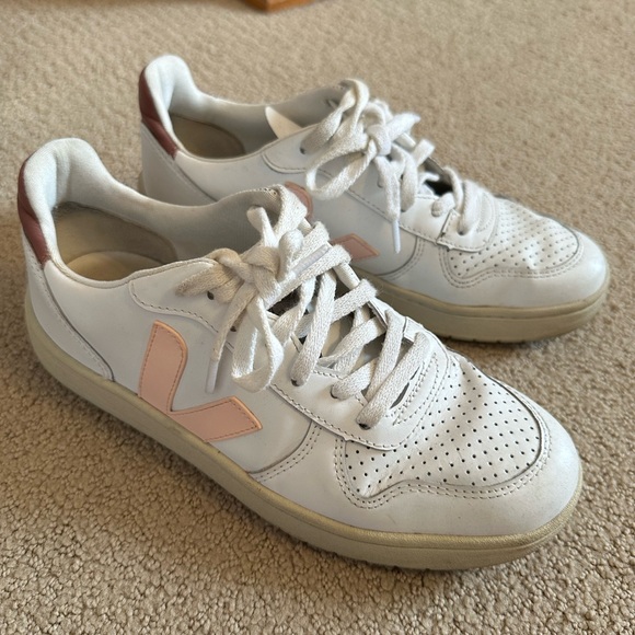 Veja V-10 sneakers size US 8 white and pink leather 39 - Picture 2 of 6